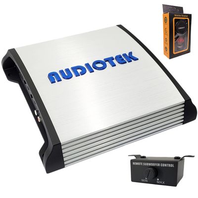 Audiotek AT1600M 1 Channel Monoblock Car Amplifier - 1600 Watts, 2 Ohm Stable, LED Indicator, Bass Knob Included, Mosfet Power Supply, Great for Subwoofers with Phone Holder Bundle