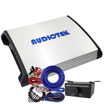 Audiotek AT4000M 1 Channel Monoblock Car Amplifier - 4000 Watts, 2 Ohm Stable, LED Indicator, Bass Knob Included, Mosfet Power Supply, Great for Subwoofers with 4 Ga Amp Kit Blue Bundle