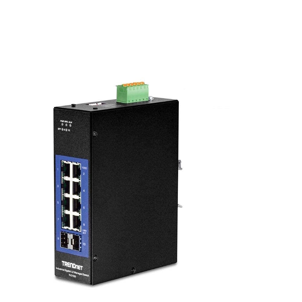 TRENDnet 10-Port Industrial Gigabit L2 Managed DIN-Rail Switch, 8 X Gigabit, 2 X SFP Slots, DIN-Rail Mount, IP30, Vlan, Qos, Lacp, STP/Rstp, Bandwidth Management, TI-G102i (Renewed)