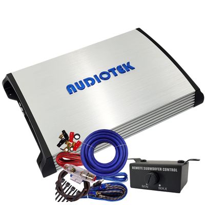 Audiotek AT7000M 1 Channel Monoblock Class D Car Amplifier - 7000 Watts, 1 Ohm Stable, LED Indicator, Bass Knob Included, Mosfet Power Supply, Great for Subwoofers with 0 Ga Amp Kit Blue Bundle