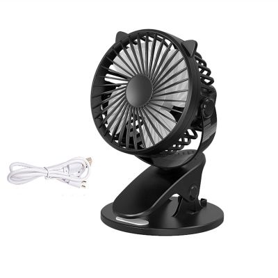 2000mAh Rechargeable USB Clip on Fan, Portable Mini Desk Fan 360 Rotation Angle 3 Speeds Table Fan USB Fan Hanging Fan for for Home Bed Office Outdoor Travel 5.1 X 4.5 X 6.7 INCH (Color : Black)