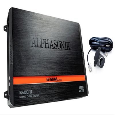Alphasonik V2400.1D Venum Series 4800 Watts Max Monoblock Car Amp with Power Plant Chip 4-Way Protection Circuitry 1-Channel Subwoofer Class-D Amplifier with Remote Bass Boost Control Knob Included
