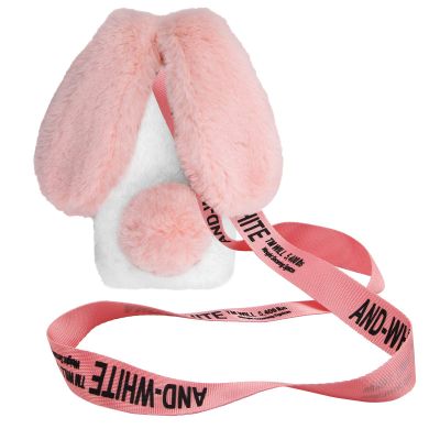 MOIKY for iPod Touch 5 6 7 Rabbit Case, Plush Crossbody Cute Fluffy Bunny Ears Hairball Winter Soft TPU Case for Women Bling Rhinestone Shockproof Silicone Bumper Protection Cover - Pink White
