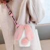 MOIKY for iPod Touch 5 6 7 Rabbit Case, Plush Crossbody Cute Fluffy Bunny Ears Hairball Winter Soft TPU Case for Women Bling Rhinestone Shockproof Silicone Bumper Protection Cover - Pink White view 2