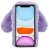 MOIKY for iPhone 12 Mini Rabbit Case, Plush Crossbody Cute Fluffy Bunny Ears Hairball Winter Soft TPU Case for Women Bling Rhinestone Shockproof Silicone Bumper Protection Cover - Purple view 3