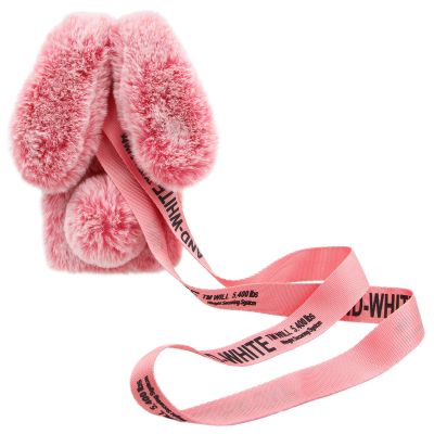 MOIKY for iPod Touch 5 6 7 Rabbit Case, Plush Crossbody Cute Fluffy Bunny Ears Hairball Winter Soft TPU Case for Women Bling Rhinestone Shockproof Silicone Bumper Protection Cover - Dark Pink