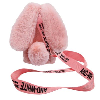 MOIKY for iPod Touch 5 6 7 Rabbit Case, Plush Crossbody Cute Fluffy Bunny Ears Hairball Winter Soft TPU Case for Women Bling Rhinestone Shockproof Silicone Bumper Protection Cover - Pink