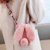 MOIKY for iPod Touch 5 6 7 Rabbit Case, Plush Crossbody Cute Fluffy Bunny Ears Hairball Winter Soft TPU Case for Women Bling Rhinestone Shockproof Silicone Bumper Protection Cover - Pink view 2