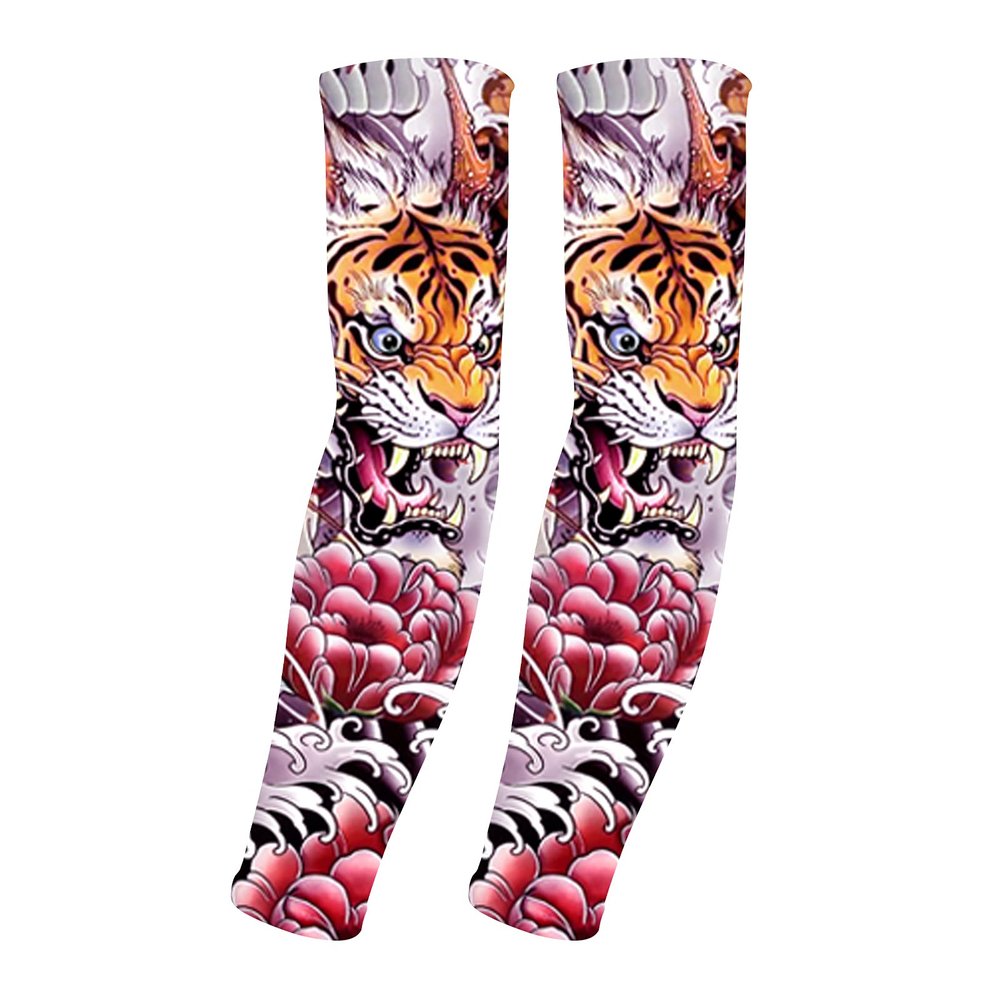 AHXN UV Sun Protection Arm Sleeves for Men & Women-UPF 50+ Sports Compression Cooling Sleeve-Unique TATTOO SLEEVE gift (Tiger)