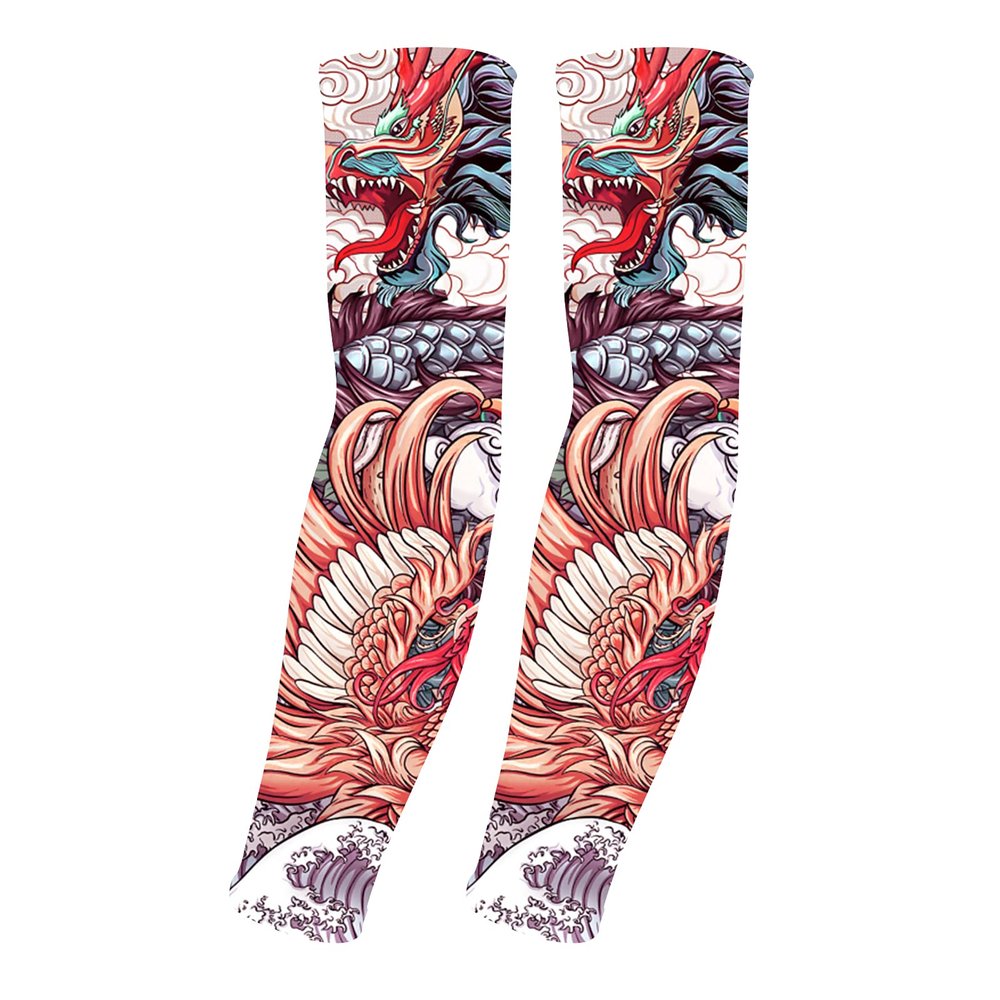 AHXN UV Sun Protection Arm Sleeves for Men & Women-UPF 50+ Sports Compression Cooling Sleeve-Unique TATTOO SLEEVE gift (Dragon and phoenix)