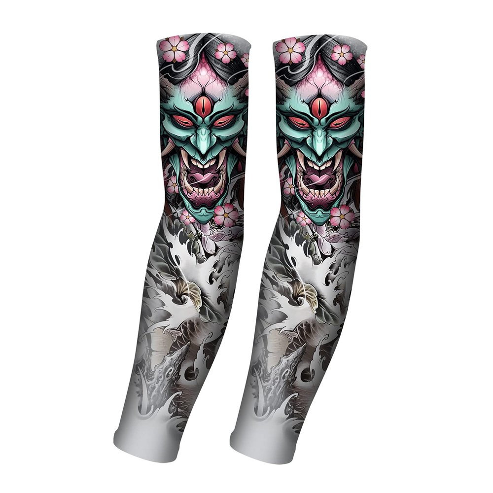 AHXN UV Sun Protection Arm Sleeves for Men & Women-UPF 50+ Sports Compression Cooling Sleeve-Unique TATTOO SLEEVE gift (Cacodemon)