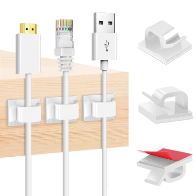 Adhesive Cable Clips White (60 PCS), Upgraded Wire Clips for Cable Management, Strong Cord Clips Wire Holders for The Wall, Under Desk, Led Strip, Electric Wires, Ethernet Cable Clips_Small