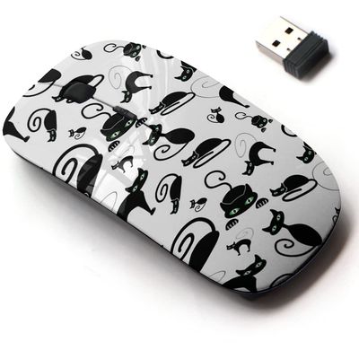 2.4G Wireless Mouse with Cute Pattern Design for All Laptops and Desktops with Nano Receiver - Black cat