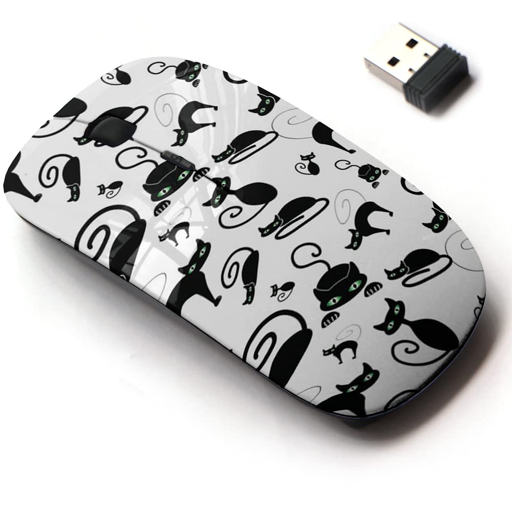 2.4G Wireless Mouse with Cute Pattern Design for All Laptops and Desktops with Nano Receiver - Black cat