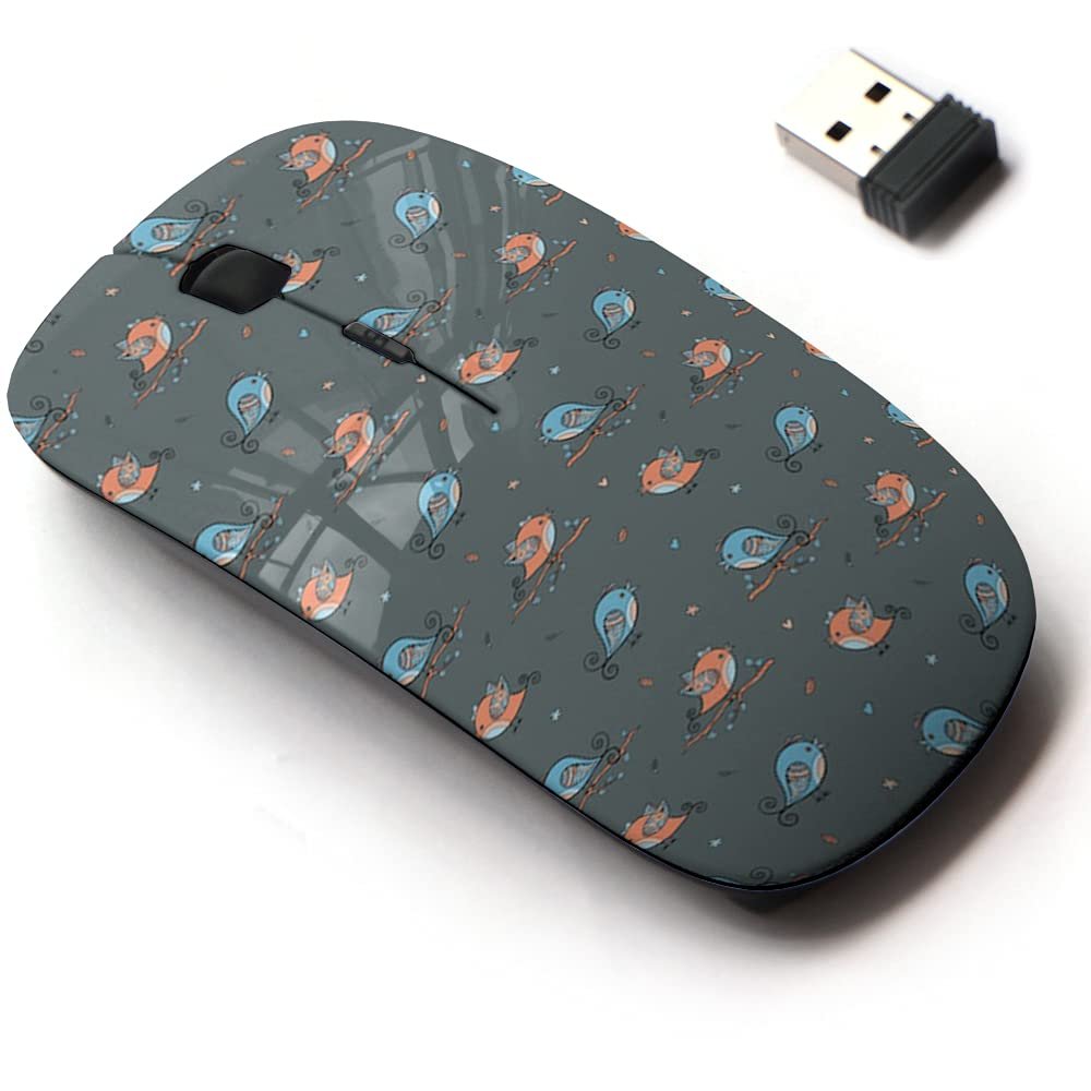 2.4G Wireless Mouse with Cute Pattern Design for All Laptops and Desktops with Nano Receiver - Birds Childrens Cartoon