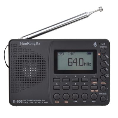 HanRongDa Shortwave Radio, AM FM SW Rechargeable Digital Radios Support Recording, Backlight LCD Display, Sleep Timer, Bass Speaker and TF Socket