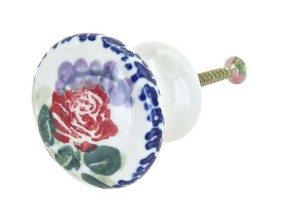 Blue Rose Polish Pottery - Roses are Red Drawer Pull - 1.25" Long - Ceramic Cabinet Knob, Decorative Hardware for Dressers, Cabinets & Furniture