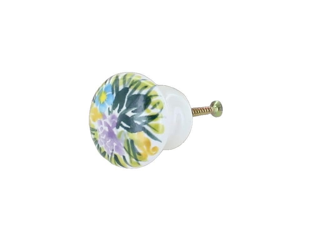 Blue Rose Polish Pottery - Red Summer Garden Drawer Pull - 1.25" Long - Ceramic Cabinet Knob, Decorative Hardware for Dressers, Cabinets & Furniture
