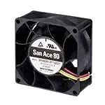 9HVB0812P1G001, DC Fans DC Tubeaxial Fan, 80x38mm, 12VDC, 141.3CFM, 57.6W, 75dBA, 18300RPM, 6.42inchH2O, Ribbed, Tachometer, PWM