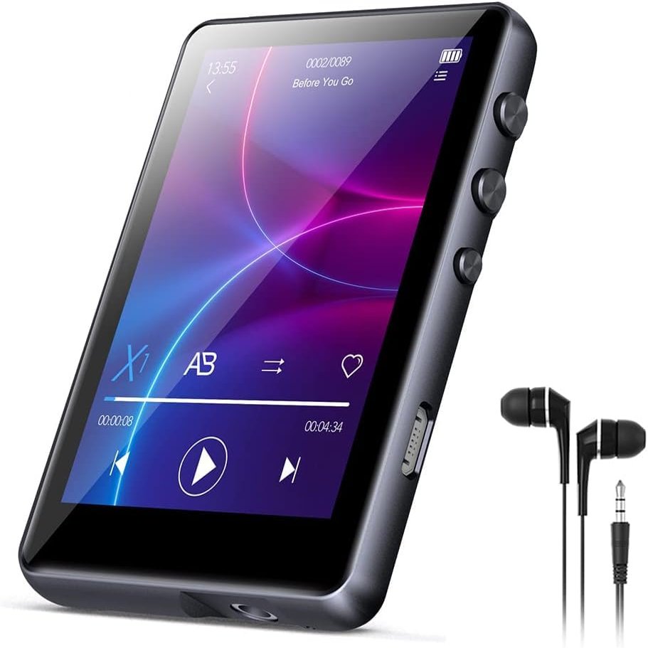 64GB Mp3 Player with Bluetooth, Full Touch 2.4 Screen MP3 and MP4 Player Built-in HD Speaker, FM Radio, Voice Recorder, Mini Design Sports Music Player Support Expansion (128GB) Black