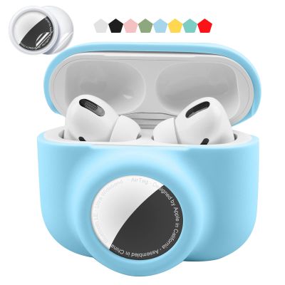2 in 1 Protective Case Compatible with Apple Airpods Pro 2nd/1st Generation & Airtag Case Combo, Soft Silicone Protective Cover with 2 PCS Screen Protector, Shock-Proof Anti-Scratch(Blue)