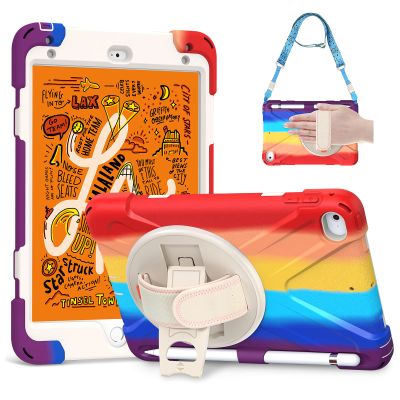 Gerutek iPad Mini 5th/4th Generation Case, 3-Layer Structure Heavy Shockproof iPad Mini 5/4 Case, iPad Mini Case 5th Generation with Rotatable Kickstand, Shoulder/Hand Strap, Colorful Red