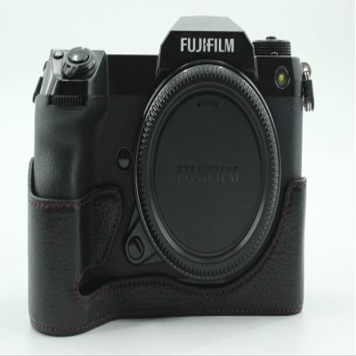 GFX 100S Case, BolinUS Handmade Genuine Real Leather Half Camera Case Bag Cover for Fuji Fujifilm GFX 100S Bottom Opening Version + Hand Strap (Black)