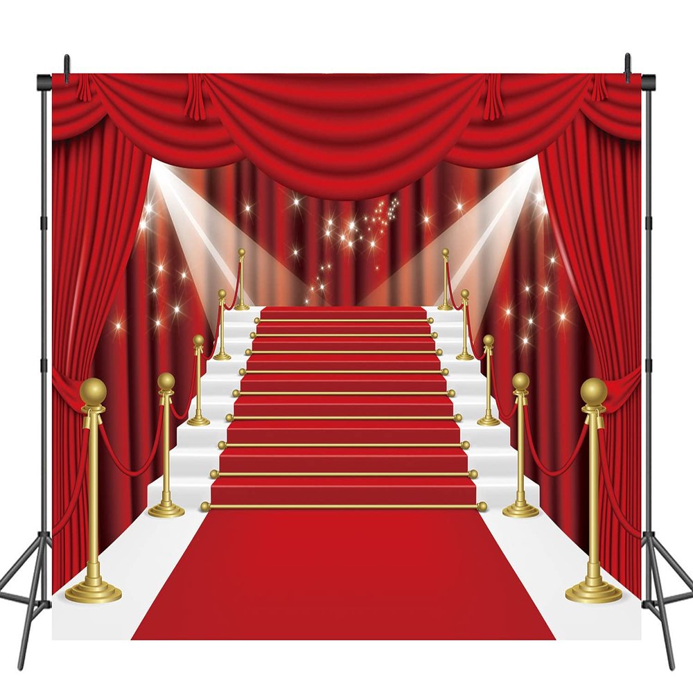 INRUI Red Curtain Stage Photography Background Red Carpet Film Stars Celebrity Party Banner Backdrop (8x6FT)