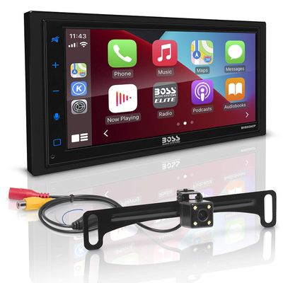 BOSS Audio Elite BV850ACP Car Multimedia Player Apple CarPlay-Android Auto Double Din 6.75 Inch LCD Capacitive Touchscreen, Bluetooth no CD/DVD + Rear View Camera