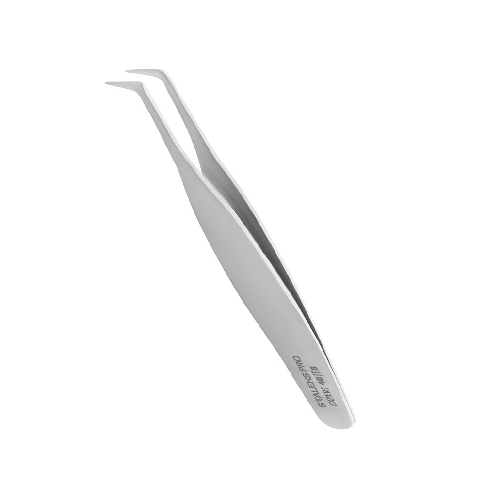 STALEKS PRO Eyelashe Tweezer (TE-40/8) - Silver Stainless Steel Modern Tweezer