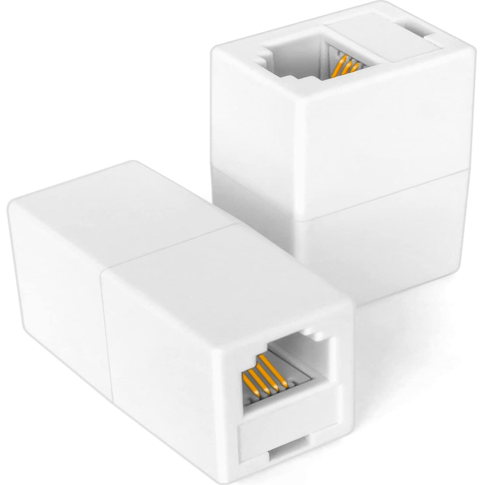 NECABLES 2Pack RJ11 Coupler Phone Line Connector Telephone Cord Adapter RJ11 6P4C Female to Female for Landline Phone and Fax White
