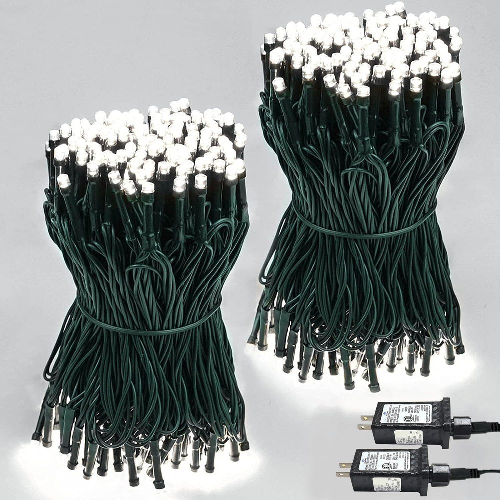 2-Pack 66FT 200 LED White Christmas String Lights Indoor Outdoor, Extendable Christmas Tree Lights with 13 Modes Twinkle Lights, Plug in Fairy String Lights for Xmas Tree Party Garden (Cool White)