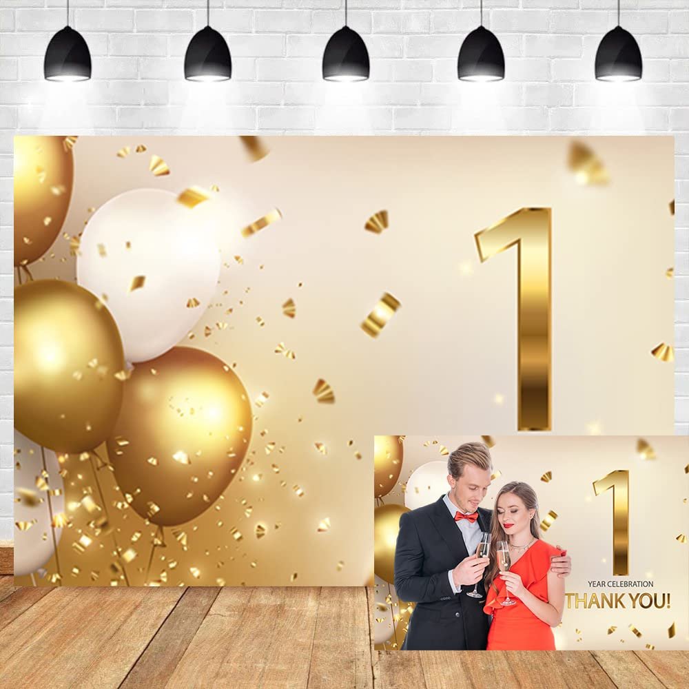 OERJU 1 Year Celebration Backdrop Thank You Theme Happy 1 Year Anniversary Backdrop Engagement Wedding 1st Anniversary Day Kids First Birthday Party Decoration Background Photo Studio Props 10x8ft
