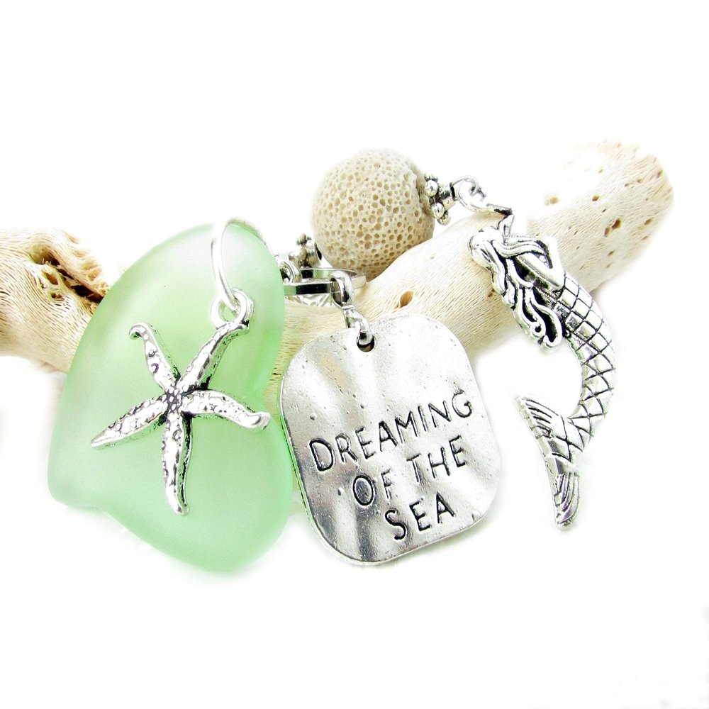Mermaid Rear View Mirror Charm - Sea Glass Car Charm - Mermaid Gifts for Women - Beach Charms for Car - Valentines Day Gifts for Women