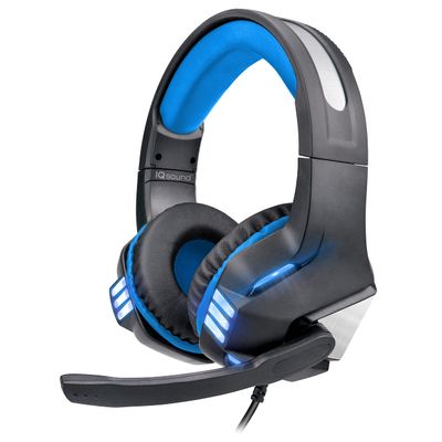 IQ Sound IQ-480G Pro-Wired Gaming Headset with Hi-Fi Stereo Headphones, Comfort, LED Lights, Universal Compatibility, Clear Conversations, in-Line Volume Control, for PC, Xbox, PlayStation (Blue)