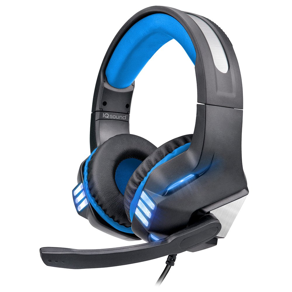 IQ Sound IQ-480G Pro-Wired Gaming Headset with Hi-Fi Stereo Headphones, Comfort, LED Lights, Universal Compatibility, Clear Conversations, in-Line Volume Control, for PC, Xbox, PlayStation (Blue)