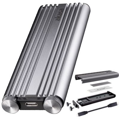 Akasa M.2 PCIe NVMe SSD to USB 3.2 Gen 2x2 Aluminium Enclosure | 20 Gbps Transfer Rate | Tool-Free External SSD Enclosure | Space Grey | Included Carrying Pouch and Thermal pad | AK-ENU3M2-07