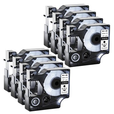 GREENCYCLE Label Maker Tape 45010 S0720500 Compatible for DYMO D1 1/2" (12mm) x 23ft (7m) for LabelManager 210D 220P 260P 160 280 420P 350 360D 450 COLORPOP LMPnP LP250 (Black on Clear, 8 Pack)