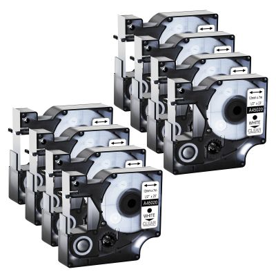 GREENCYCLE Label Maker Tape 45020 S0720600 Compatible for DYMO D1 1/2" (12mm) x 23ft (7m) for LabelManager 210D 220P 260P 160 280 420P 350 360D 450 COLORPOP LMPnP LP250 (White on Clear, 8 Pack)