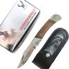 THE BONE EDGE 9" Folding Knife Wood Handle Stainless Steel Blade Leather Sheath view 1