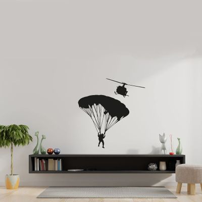 Helicopter Parachute Military Swat Team Army Men Soldier Wall Sticker Art Decal for Girls Boys Room Rooms Playroom Bedroom Gym House Home Decor Stickers Walls Art Vinyl Decoration Size (30x40 inch)