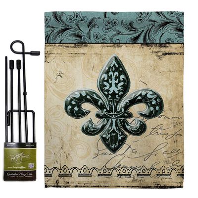 Breeze Decor Flower De Luce Garden Flag Set with Stand Country Living Fleur LYS Vintage Lily Lis French Party Mardi House Decoration Banner Small Yard Gift Double-Sided, Made in USA