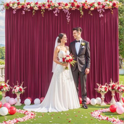 10ft x 7ft Burgundy Backdrop Curtain for Parties Wedding Maroon Wrinkle Free Backdrop Drapes Panels for Birthday Party Bridal Shower Photo Photography Polyester Fabric Background Decoration