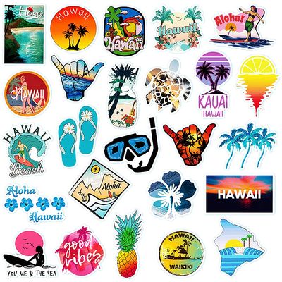 100 Pcs Hawaii Summer Stickers,Waterproof Vinyl Decals for Surfboard Water Bottles Guitar Laptop Luggage Skateboard Refrigerator Scrapbooking Beach Vacation Decorate