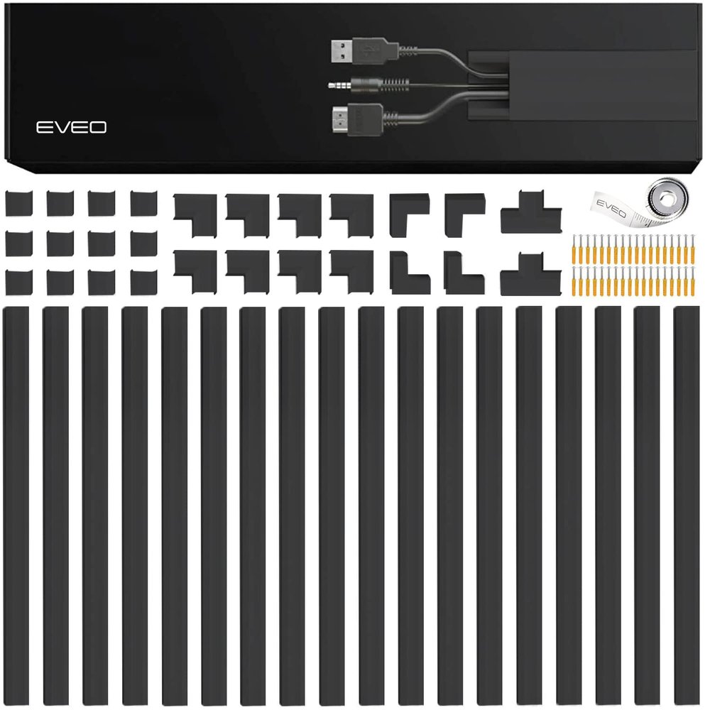 EVEO Cable Hider Wall 306 - Cable Raceway Cord Hider - Wire Covers for Cords on Wall, Cord Cover, Wall Cable Hider, Cable Concealer, Wire Hiders for TV on Wall - 20X (L16 W0.95 H0.5) - Medium | Black