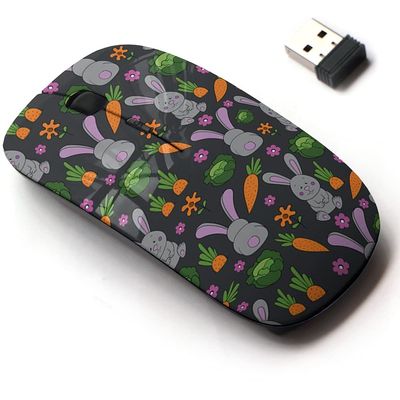 2.4G Wireless Mouse with Cute Pattern Design for All Laptops and Desktops with Nano Receiver - Colored Rabbits Flowers
