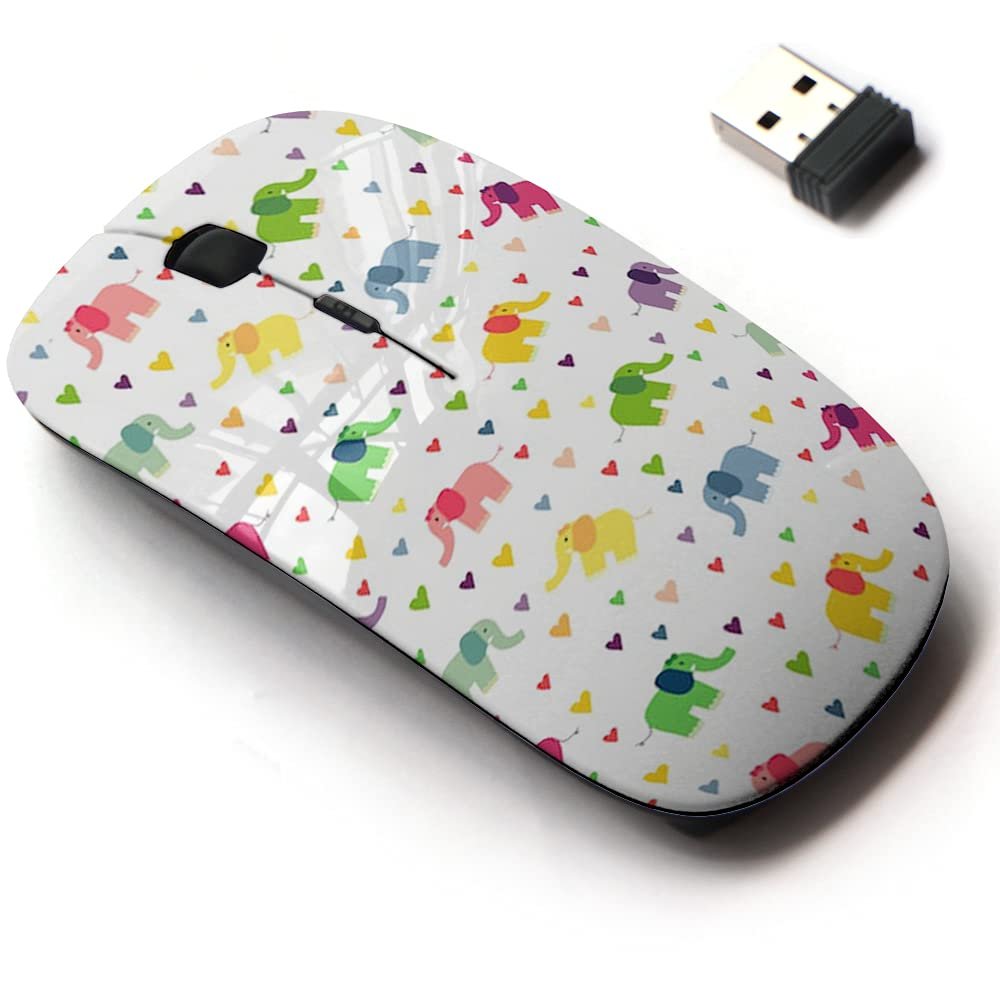 2.4G Wireless Mouse with Cute Pattern Design for All Laptops and Desktops with Nano Receiver - Elephants Hearts Colorful
