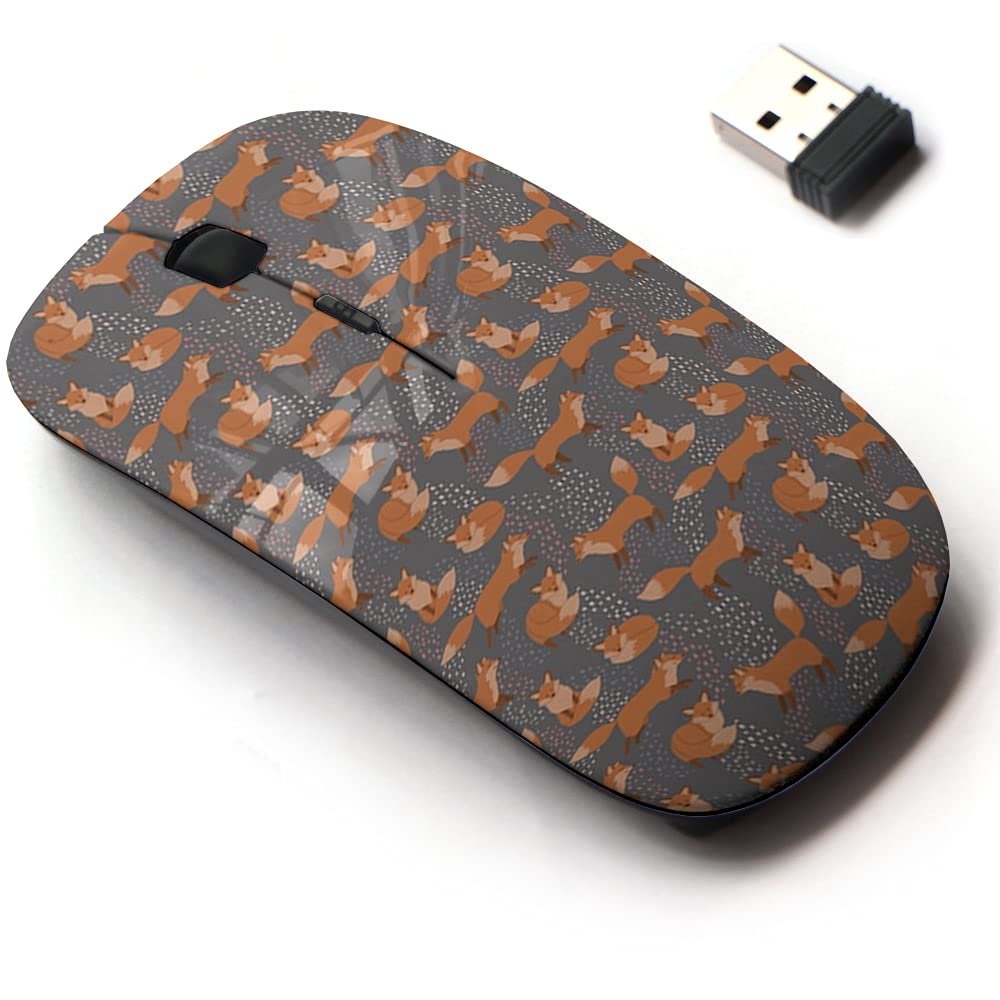 2.4G Wireless Mouse with Cute Pattern Design for All Laptops and Desktops with Nano Receiver - Cute red Foxes