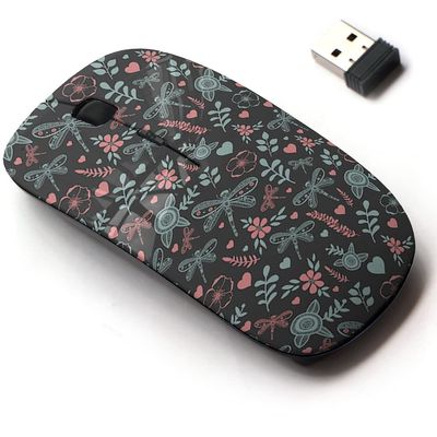 2.4G Wireless Mouse with Cute Pattern Design for All Laptops and Desktops with Nano Receiver - Dragonfly Flower Nature