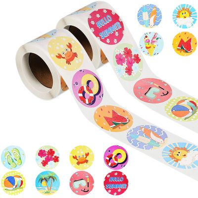 Outus 1000 Pieces Summer Beach Stickers Roll Hawaii Tropical Label Stickers Luau Summer Theme Party Favors Scrapbooking Bottles Computer Luggage Decoration